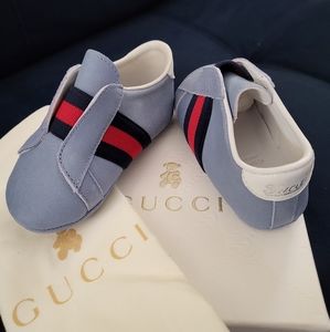 NIB Gucci Baby Brooklyn Blue Suede Web Detail Sneakers (Gucci Sz 18/ US 2.5 )